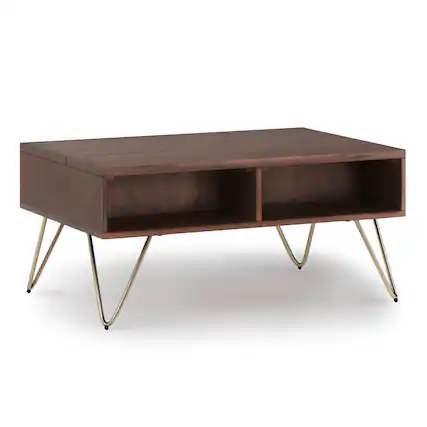 Front. Simpli Home - Hunter Small Lift Top Coffee Table - Umber Brown and Gold.