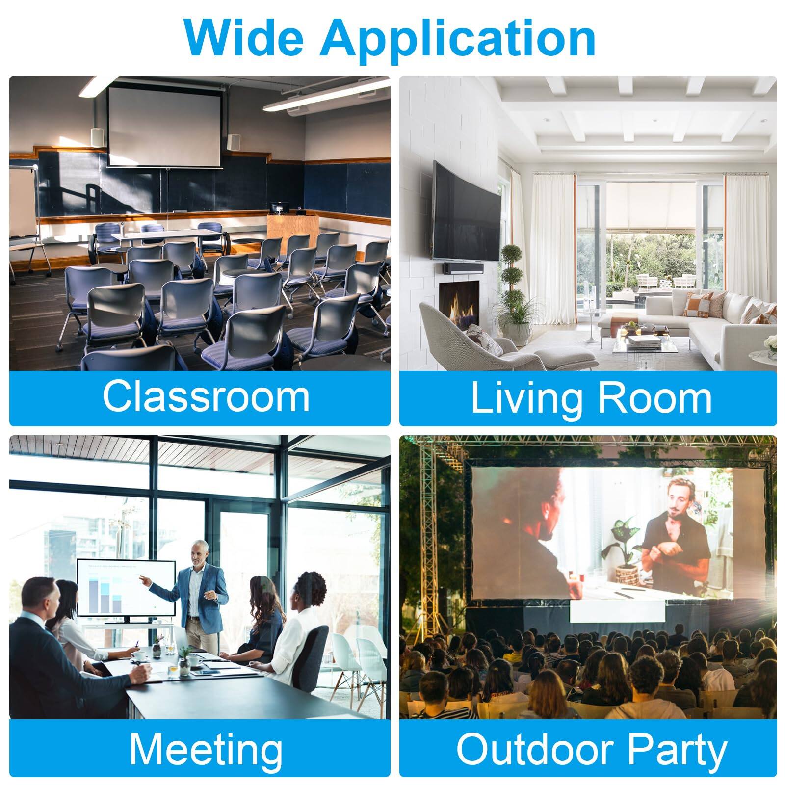 Wide Application

Classroom

Living Room

Meeting

Outdoor Party