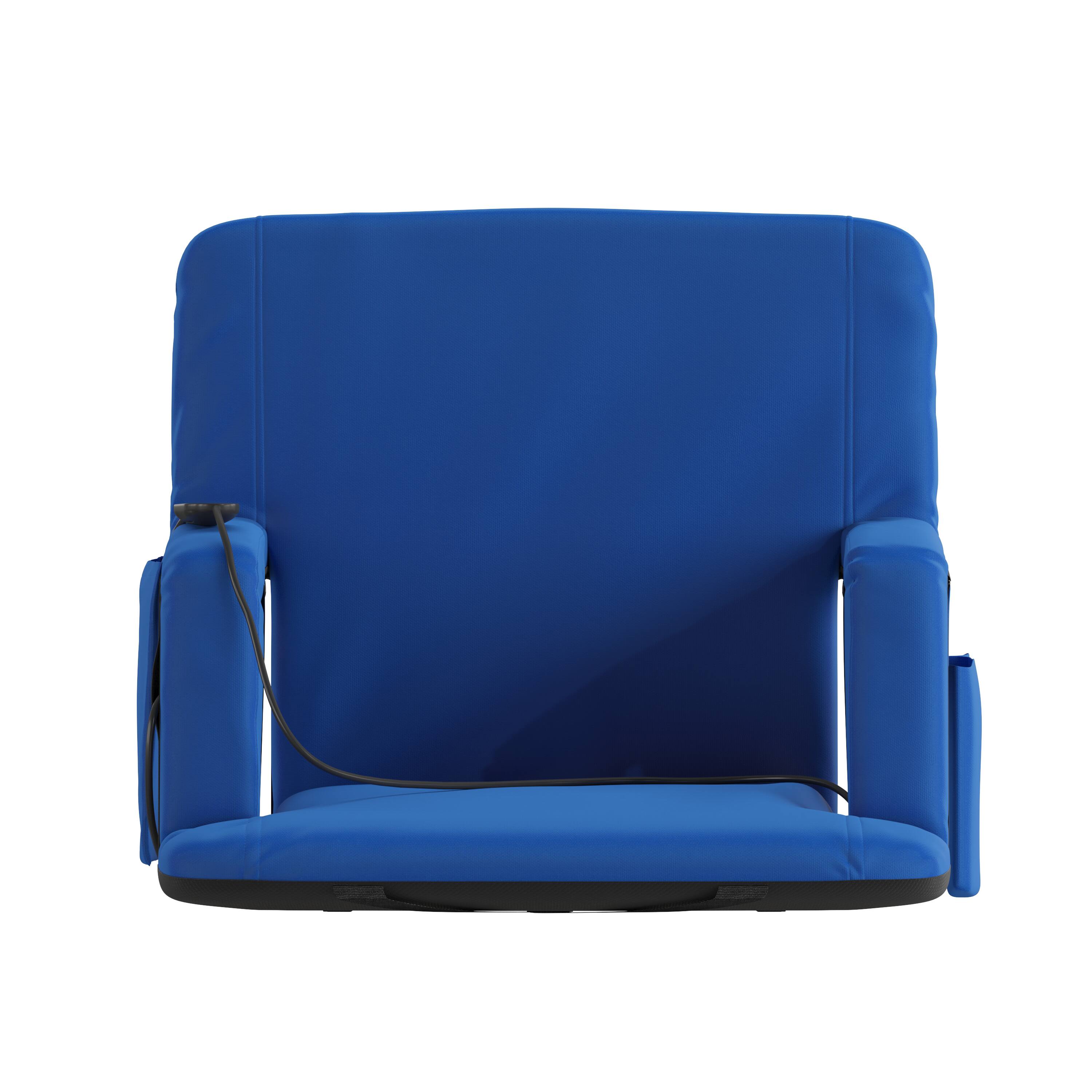 Alt View 10. Emma + Oliver - Foldable Reclining Stadium Chair with Backpack Straps-Heated Back and Seat - Blue.