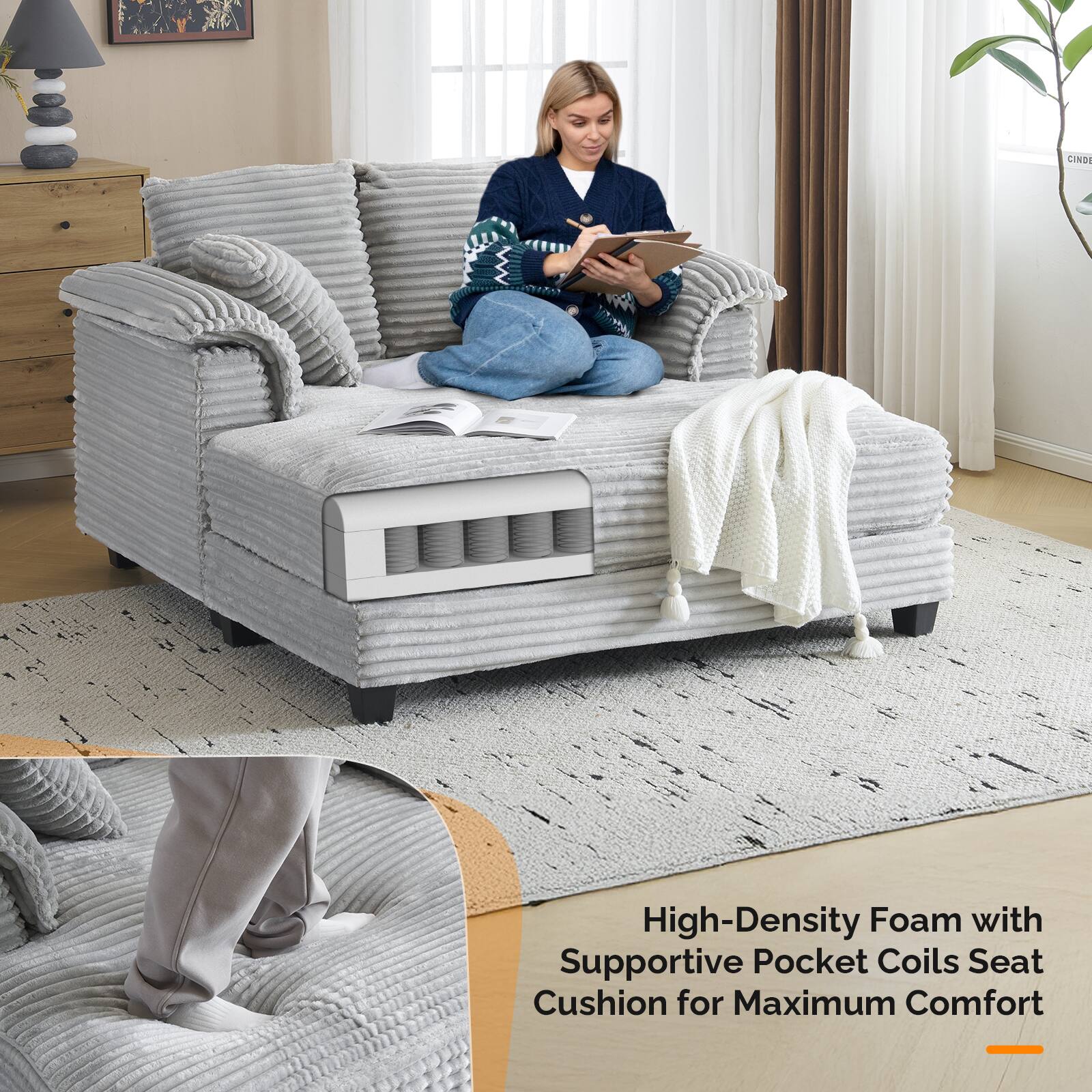 CINDE  
High-Density Foam with Supportive Pocket Coils Seat Cushion for Maximum Comfort