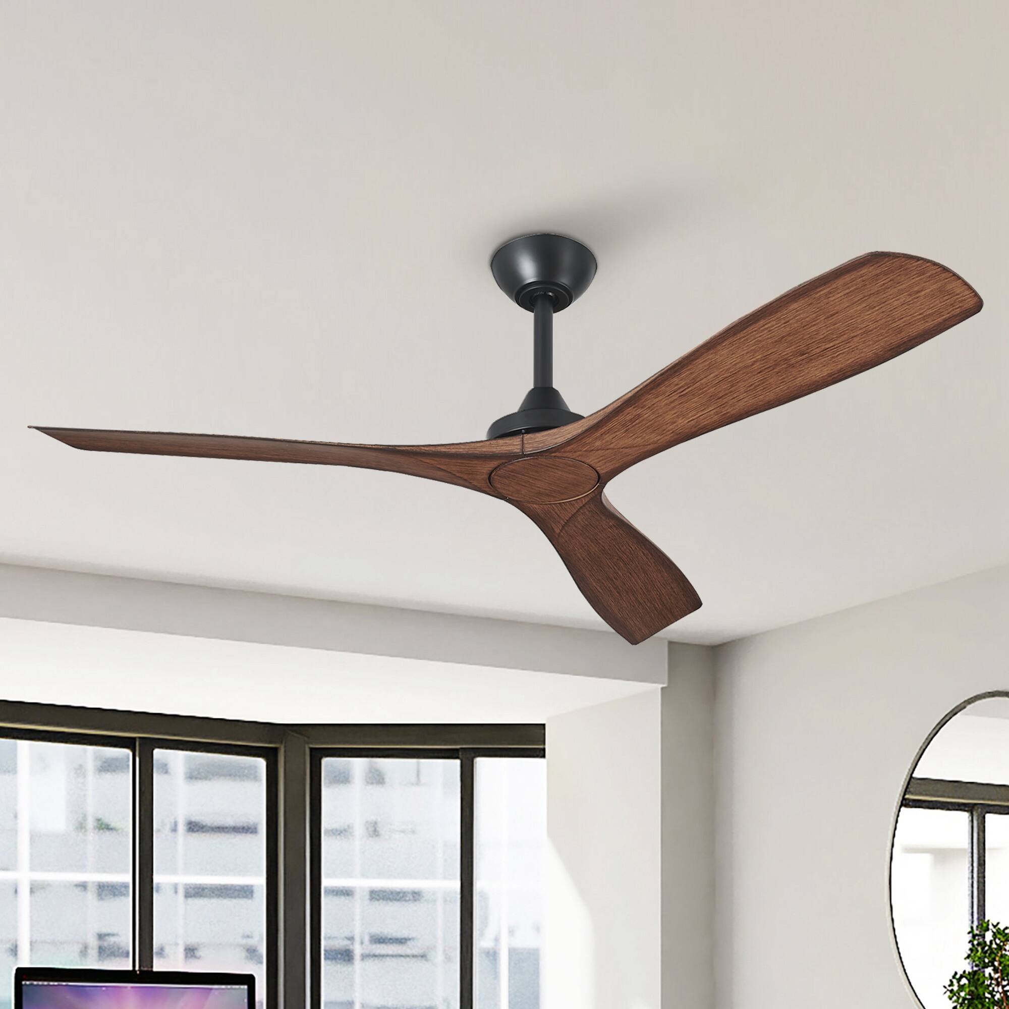Front. Parrot Uncle - 52" Modern 3-Blade Ceiling Fan Without Light, 6-Speed Reversible DC Motor, Remote Control - Brown.