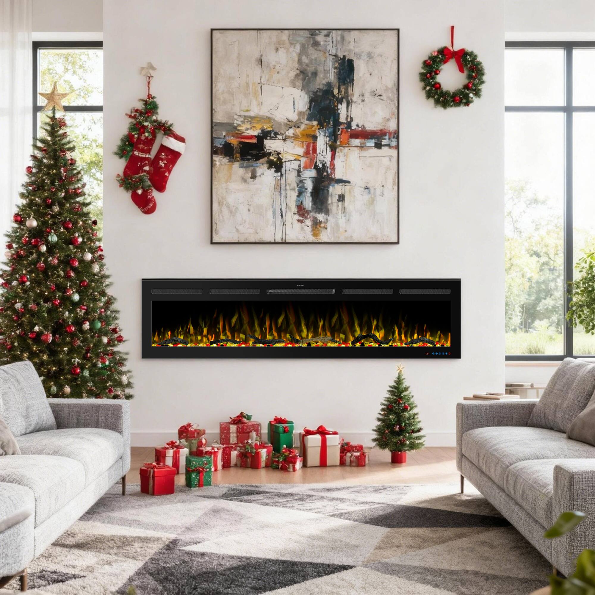 Back. Ihomeadore - 74" Smart Recessed Wall-Mounted Electric Fireplace with App Control and Remote, Adjustable Flame Color & Speed - Black.