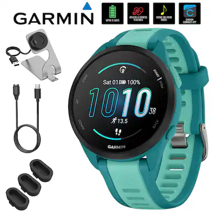 GARMIN
- UP TO 11 DAYS
- HEALTH & FITNESS FEATURES
- MUSIC ON YOUR WRIST
- GARMIN CONNECT APP
Sat 01 100%
10:10
38
13.5
GARMIN