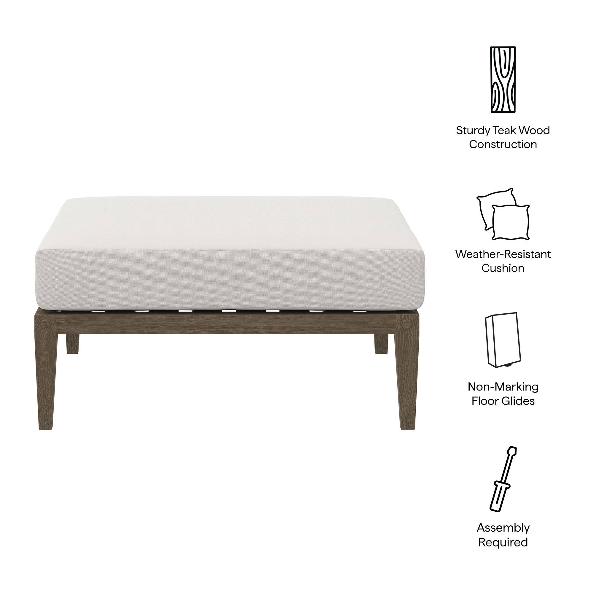 - Sturdy Teak Wood Construction
- Weather-Resistant Cushion
- Non-Marking Floor Glides
- Assembly Required