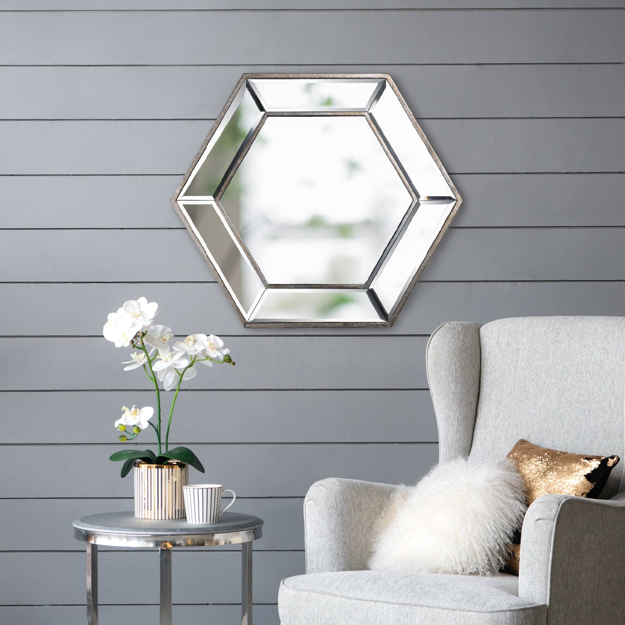 Alt View 1. BreeBe - 20x18 Hexagon Wall Mirror with Contemporary Glass Design Home Decor Accent Mirror for Living Room Entryway Bedroom - Silver.