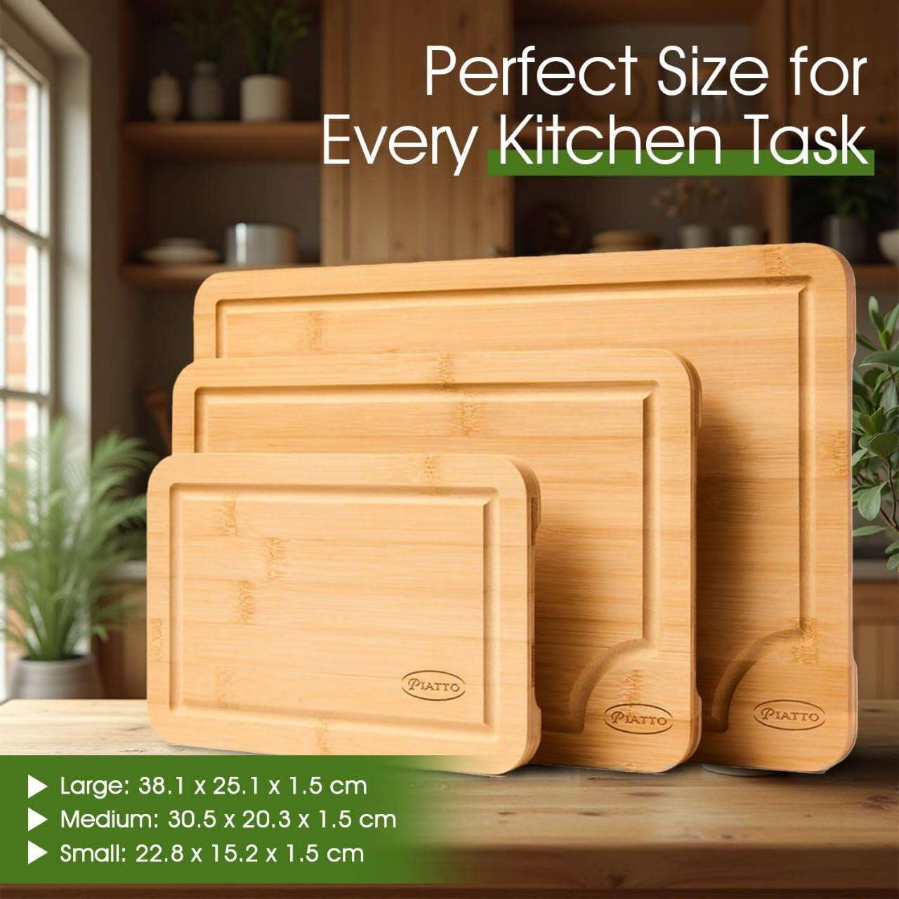 Perfect Size for Every Kitchen Task

Large: 38.1 x 25.1 x 1.5 cm  
Medium: 30.5 x 20.3 x 1.5 cm  
Small: 22.8 x 15.2 x 1.5 cm