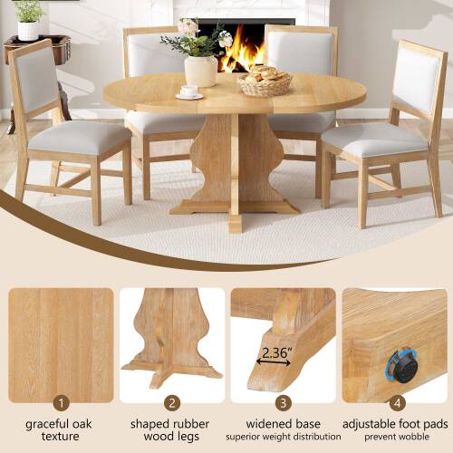 2.36" 1 graceful oak texture 2 3 4 shaped rubber widened base adjustable foot pads wood legs superior weight distribution prevent wobble