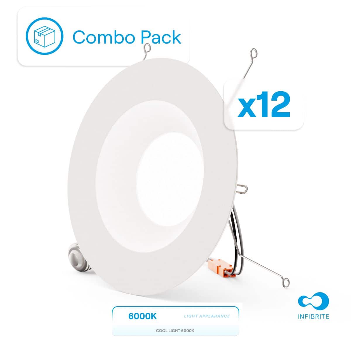 Infibrite - 6 In. Retrofit 6000K Clear Integrated LED Recessed Light Kit 12W 1100LM Remodel, Dimmable, Wet Rated, 12 Pack - White price history on PriceWatchPro