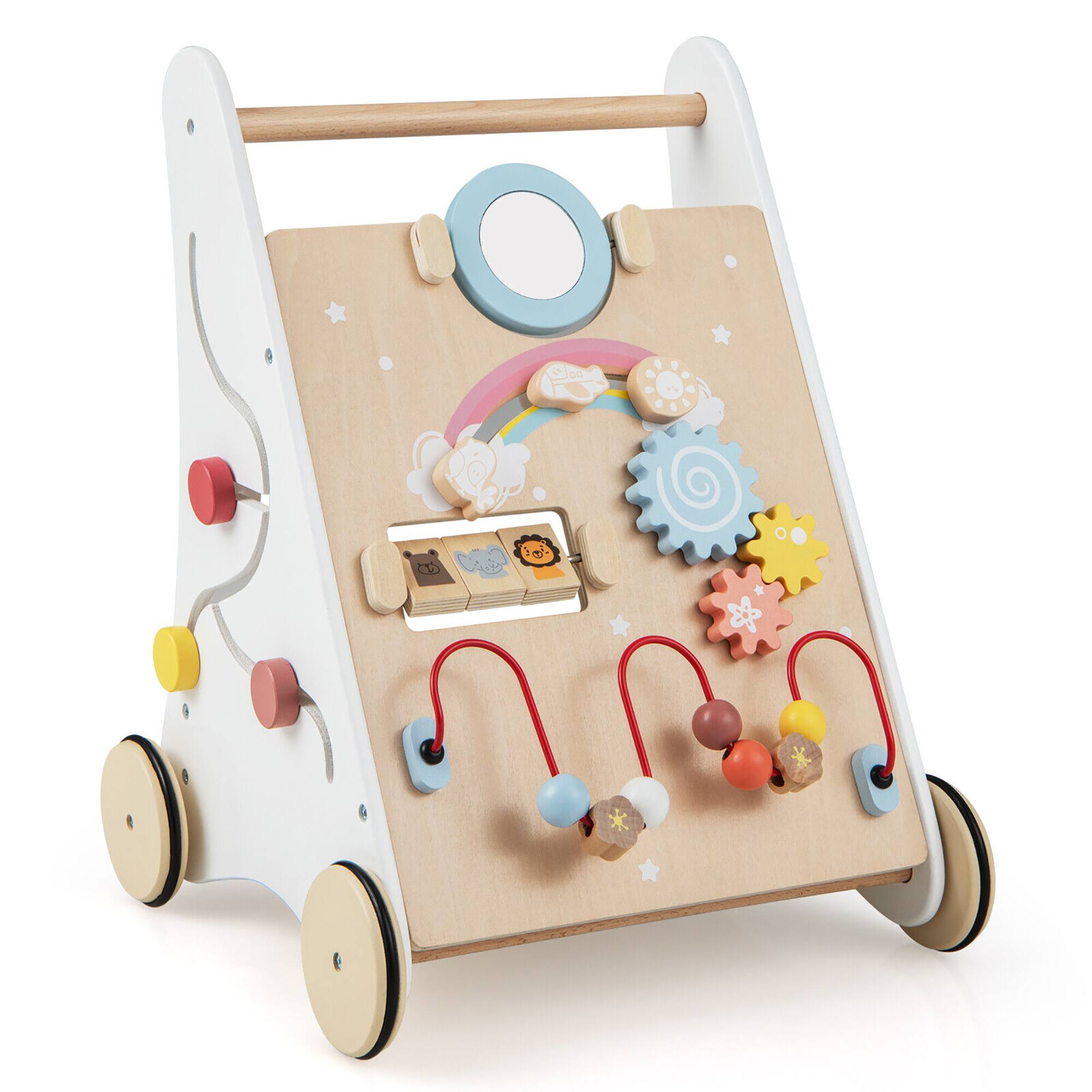 Alt View 9. Gymax - Gymax Wooden Baby Walker Baby Activity Center with Mirror Shape Sorter for 1+ Year Old - White, Natural.