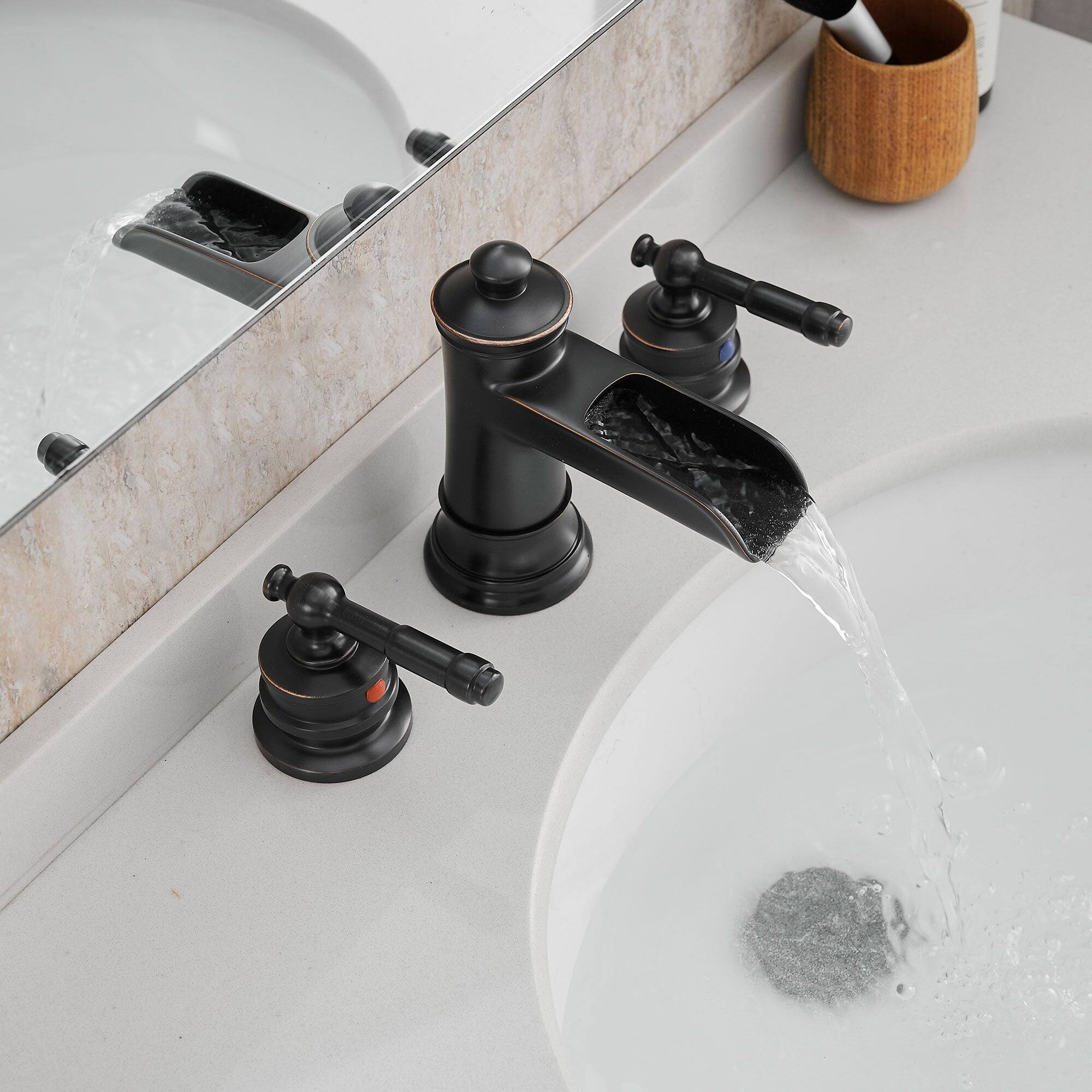 Angle. Boyel Living - Classic 8 in. Widespread Double Handle Bathroom Faucet with Pop Up Drain, Water Supply Hoses in Oil Rubbed Bronze - Oil Rubbed Bronze.