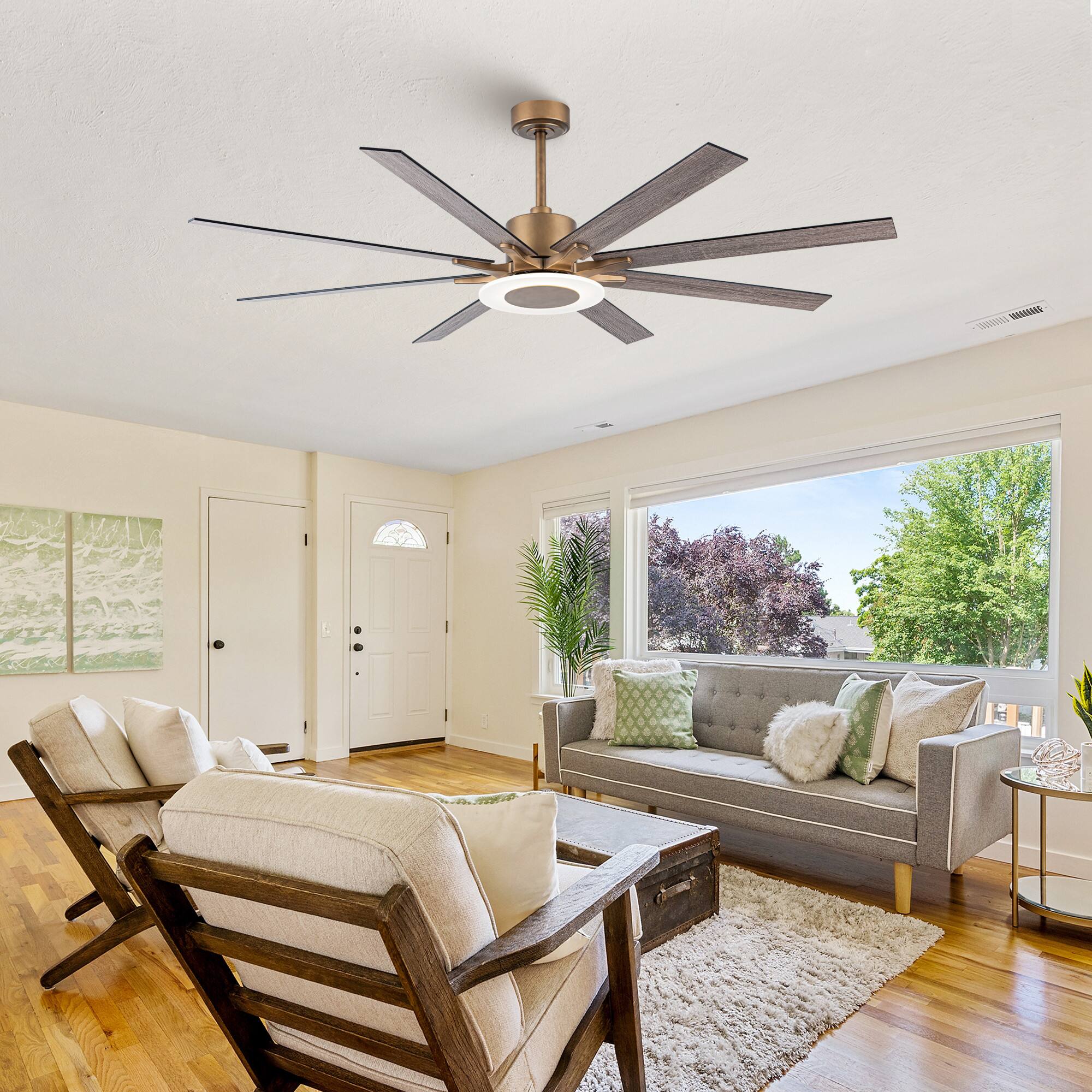 Back. Parrot Uncle - 65" Indoor Ceiling Fan with Remote and Reversible DC Motor - Antique Gold.