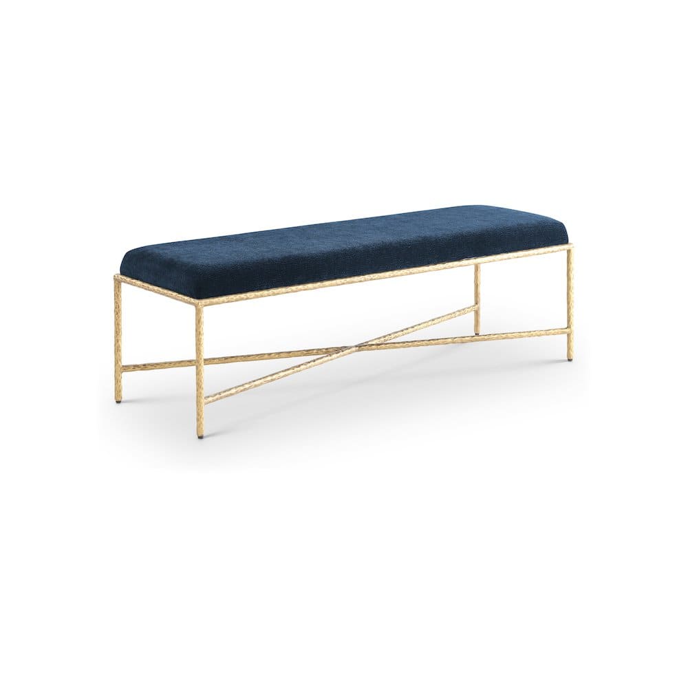 Meridian Furniture - Valley Navy Chenille Fabric Bench - Blue