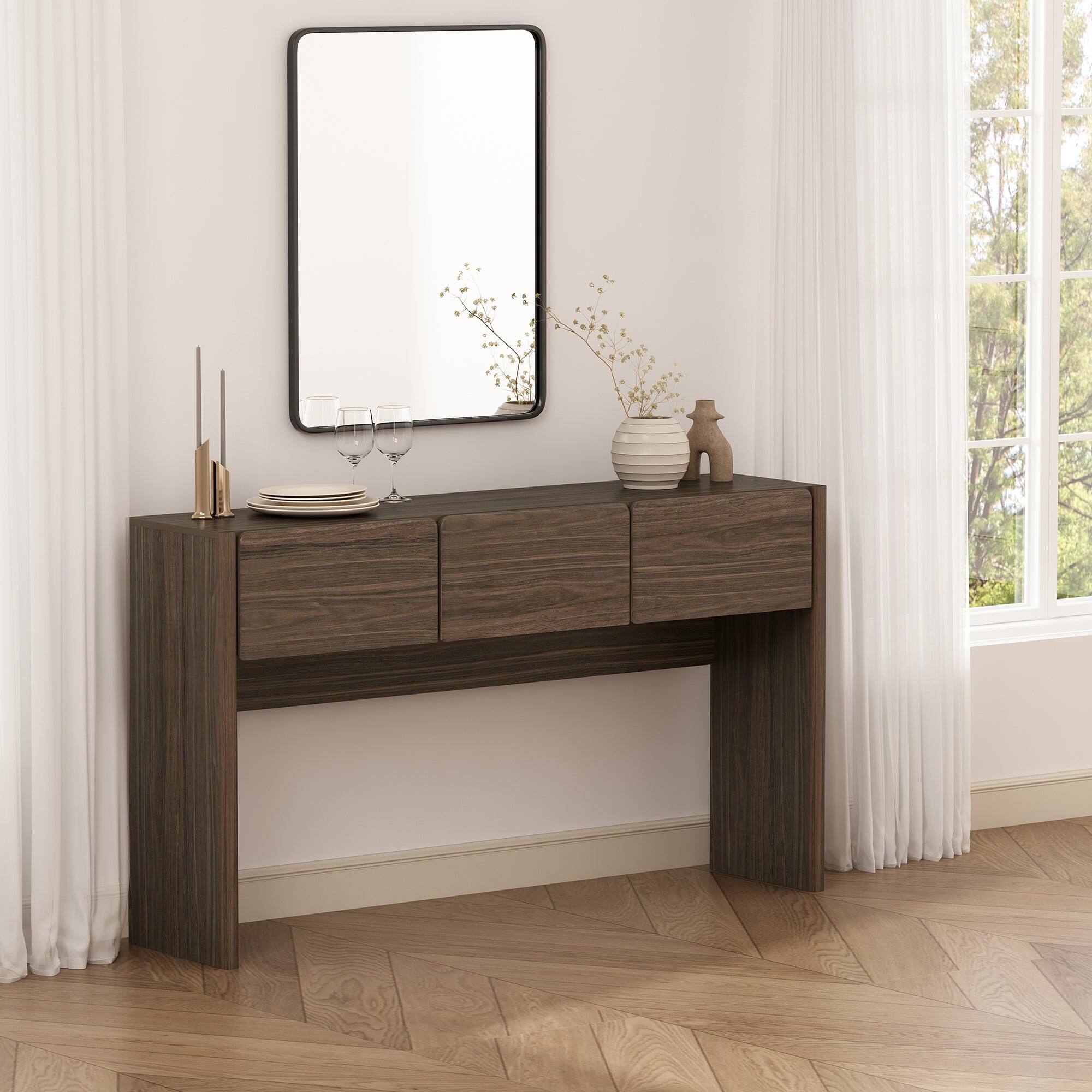 Angle. Manhattan Comfort - Linda Modern Console Table - Walnut Brown.