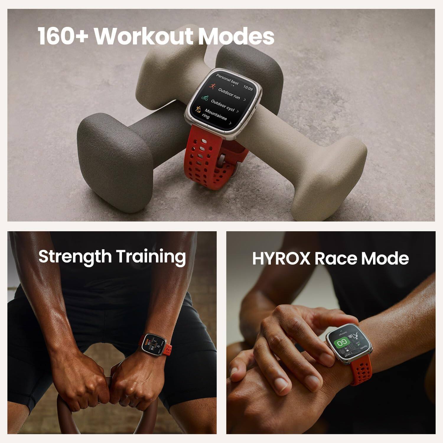 160+ Workout Modes  
Personal Best: 10:09  
Outdoor Fan  
Outdoor cycling  
Mountain biking  

Strength Training  

HYROX Race Mode