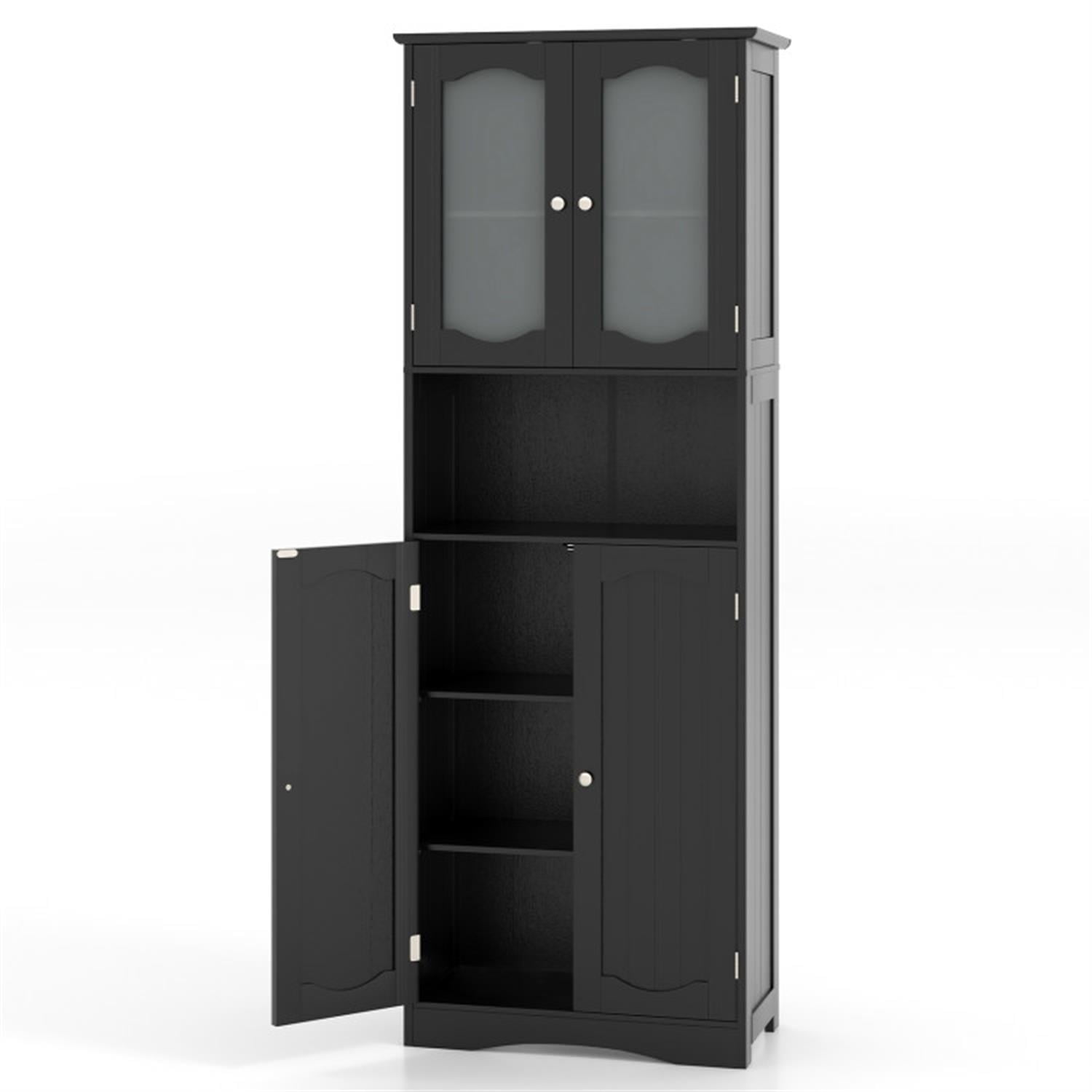 Alt View 6. Pefilos - 64.5" Tall Freestanding Bathroom Storage Cabinet with Frost Glass Doors and Shelves, Pantry Cabinets, Black - Black.
