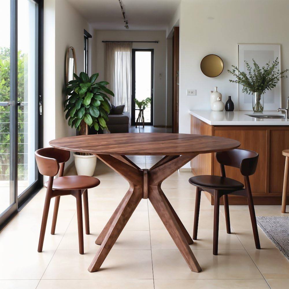 Back. Starlight Canyon Home - Brown Round Pedestal Dining Table – Elegant Dining Table for 4 Persons - Brown.