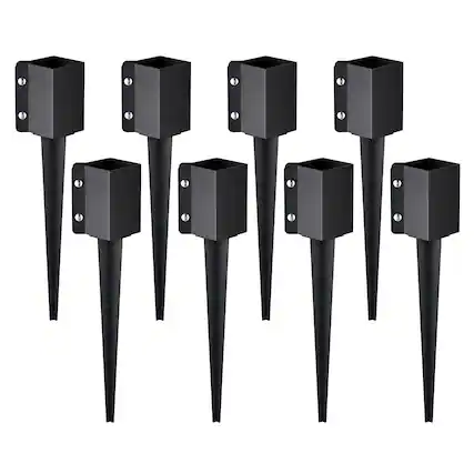 Front. VEVOR - Fence Post Anchor Ground Spike, 8 Pack 24 x 4 x 4 Inches Outer Diameter (Inner Diameter 3.5 x3.5 Inches) - Black.