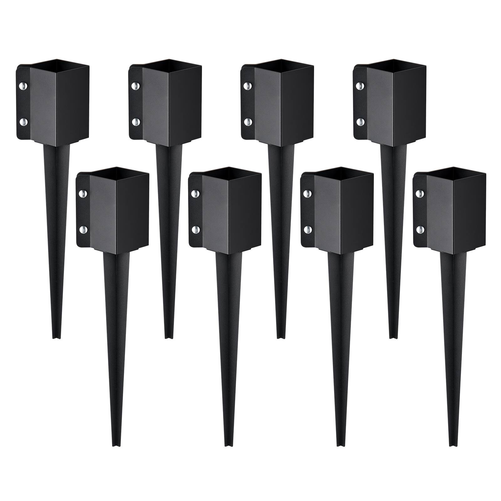 Front. VEVOR - Fence Post Anchor Ground Spike, 8 Pack 24 x 4 x 4 Inches Outer Diameter (Inner Diameter 3.5 x3.5 Inches) - Black.