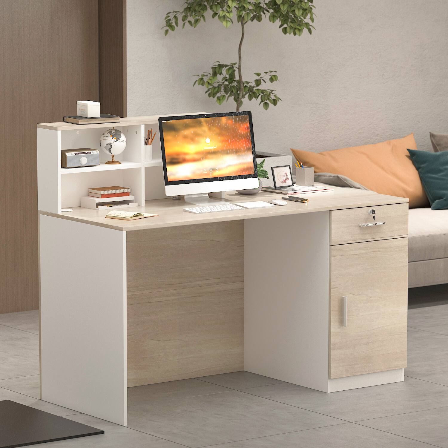 Alt View 6. Famapy - Famapy Reception Desk: Classified Storage, Eco - Friendly & Secure Lock Design - White & Wooden.