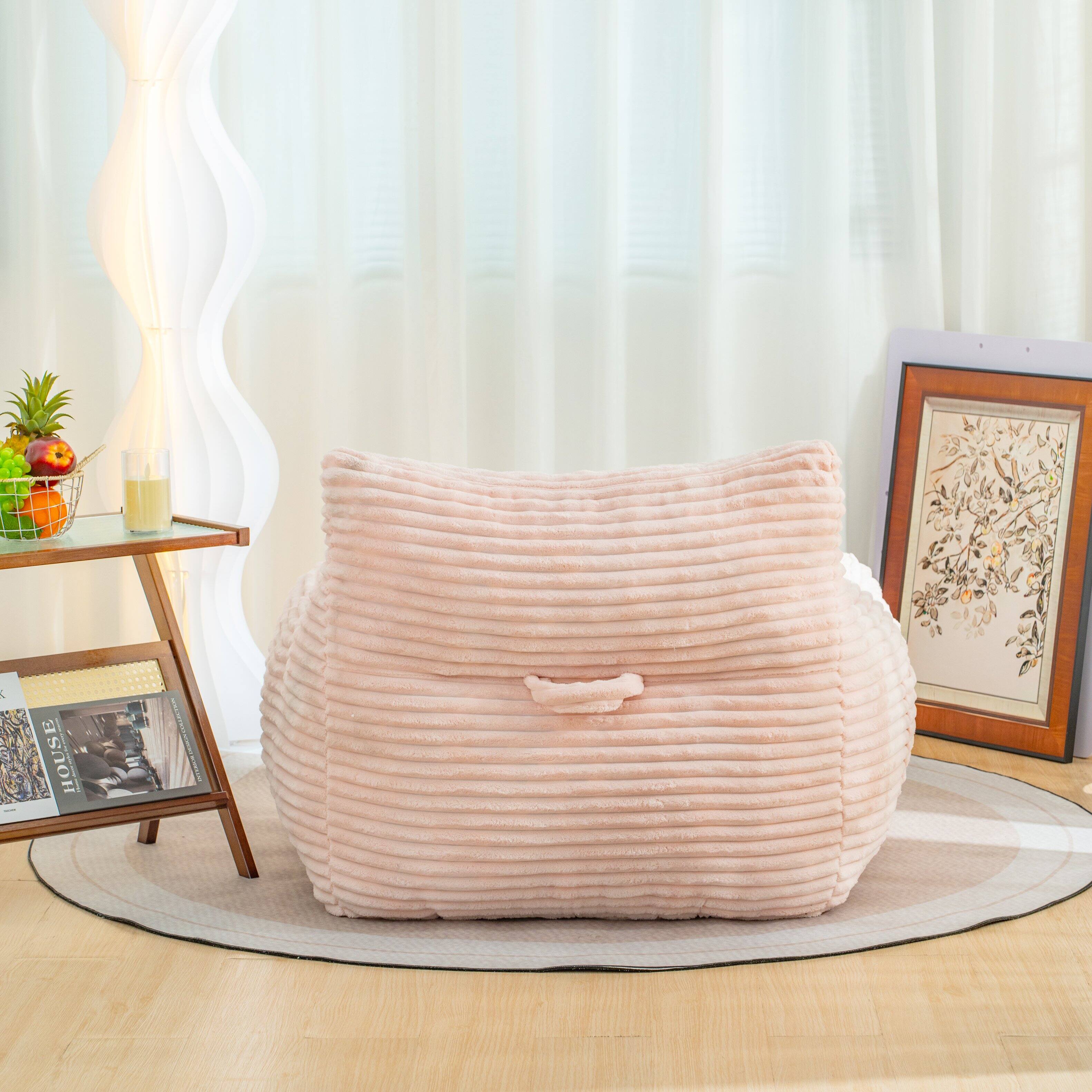 Left. GOODSILO - Oversized Bean Bag Chair with Armrests - Comfy Corduroy Lounge Floor Sofa for Living Room, Bedroom & Dorm - Pink.