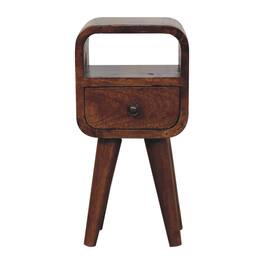 Artisan Furniture - Solid Wood Extra Mini Chestnut Curve Open Slot Bedside, 1 Drawer - Dark Brown