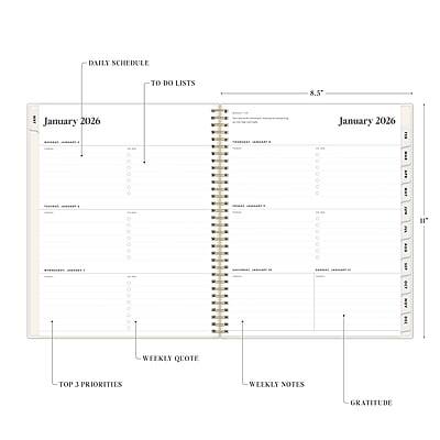 DAILY SCHEDULE  
TO-DO LISTS  
8.5" x 11"  

January 2026  

WEEKLY QUOTE  
TOP 3 PRIORITIES  
WEEKLY NOTES  
GRATITUDE