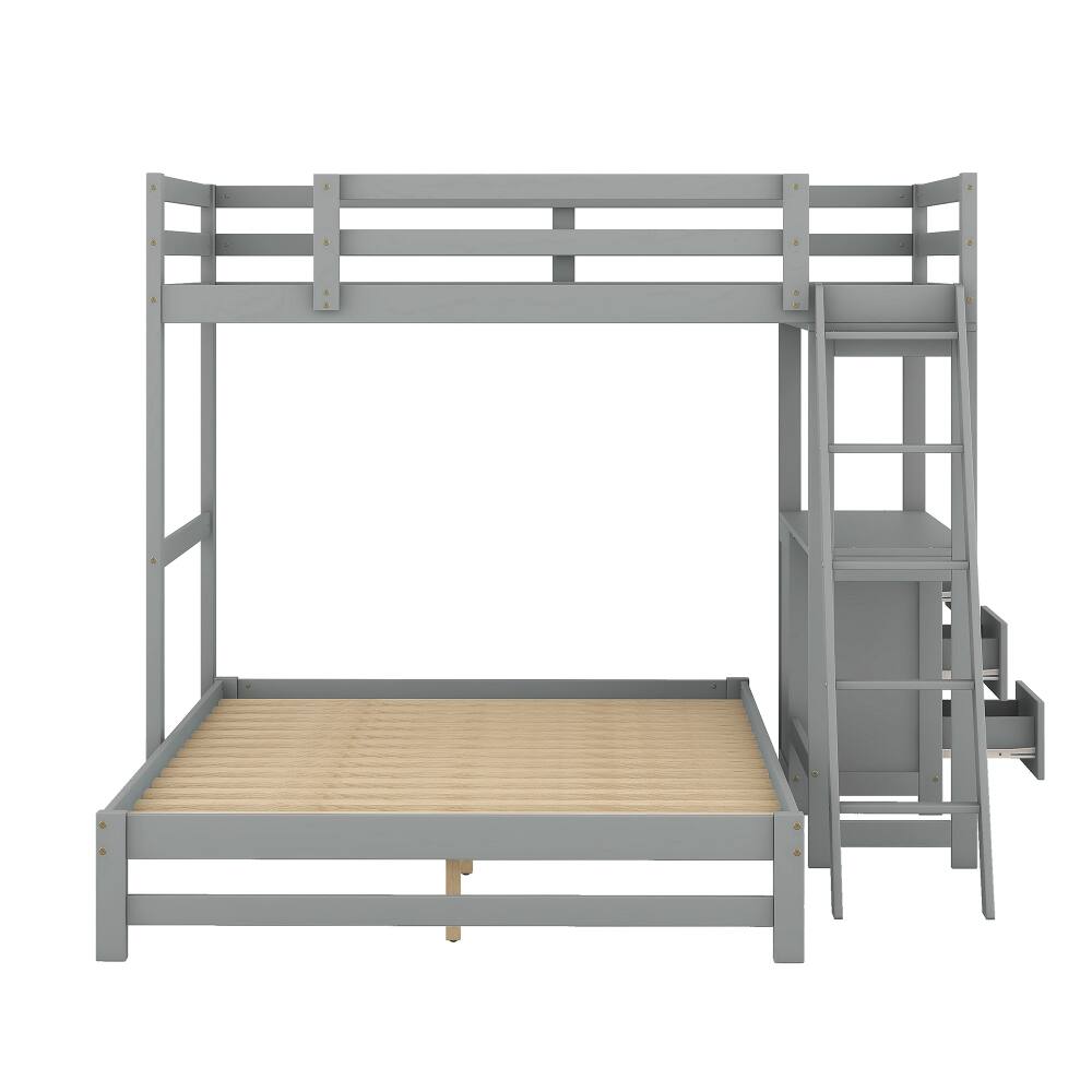 Alt View 7. Loheer - Loheer Twin Over Full Bunk Bed with Desk and Drawers Grey - Grey.