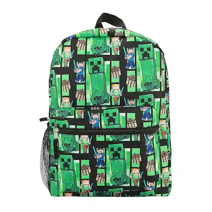 Front. Bioworld - Minecraft Creeper All-Over Print 18" Backpack ages 3+ - Assorted Pre-Pack.