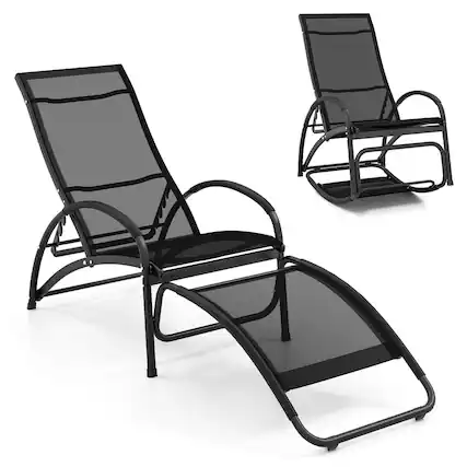 Front. Costway - Costway 1 PCS 2-in-1 Outdoor Rocking Chair with 4-Position Adjustable Backrest Curved Armrests - Grey.