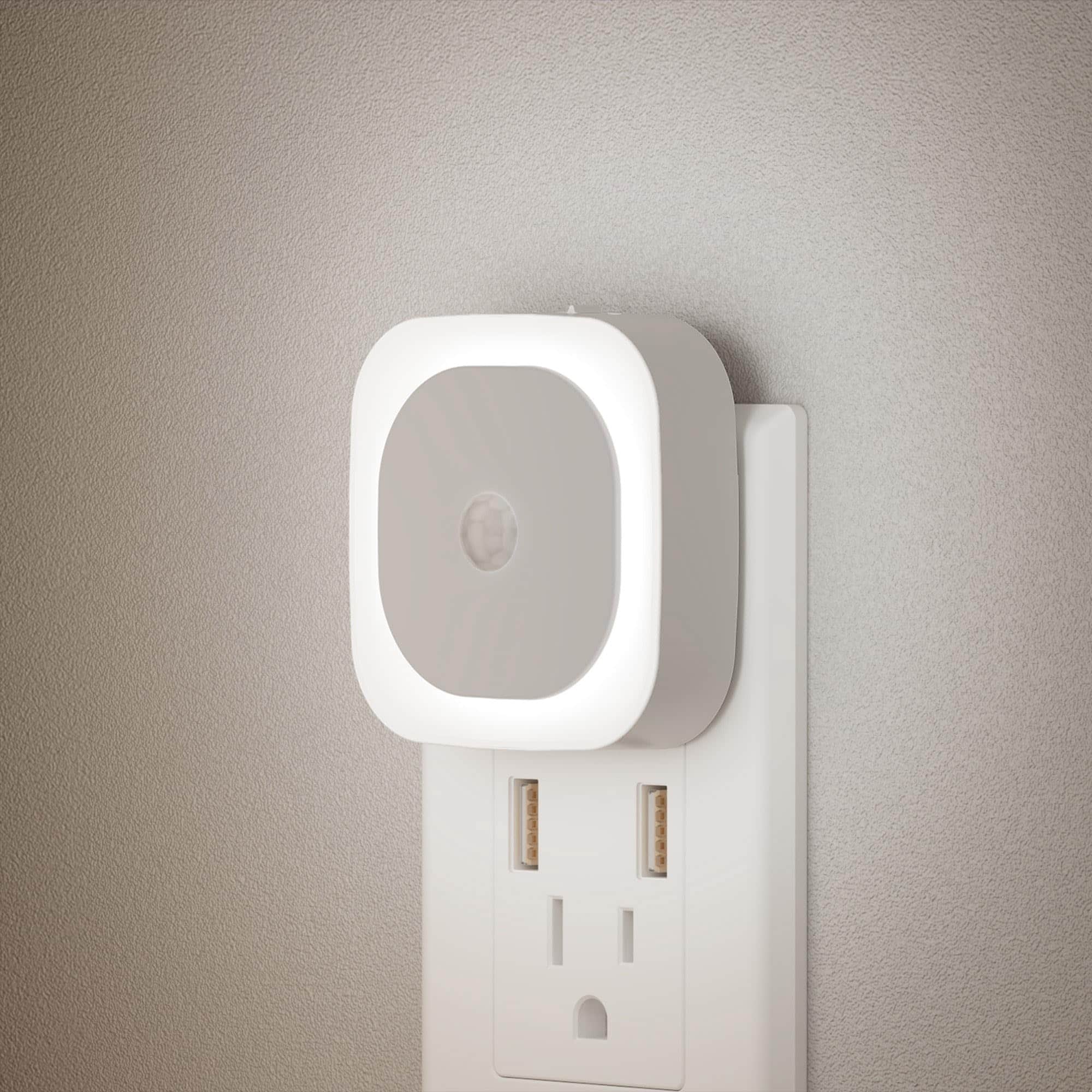 Dazzed Corner - 2 Pack Dimmable Plug-in Night Light with Motion & Dusk to Dawn Sensor, Auto ON/Off - Cool White