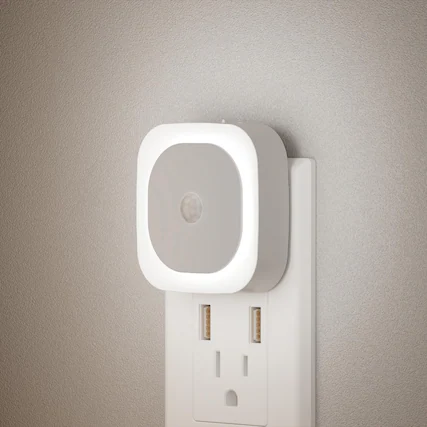 Front. Dazzed Corner - 2 Pack Dimmable Plug-in Night Light with Motion & Dusk to Dawn Sensor, Auto ON/Off - Cool White.