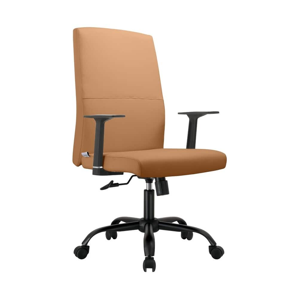 LeisureMod - Evander Leather Office Chair Aluminum Frame with Adjustable Height, Swivel, Ergonomic Desk Chair - Acorn Brown