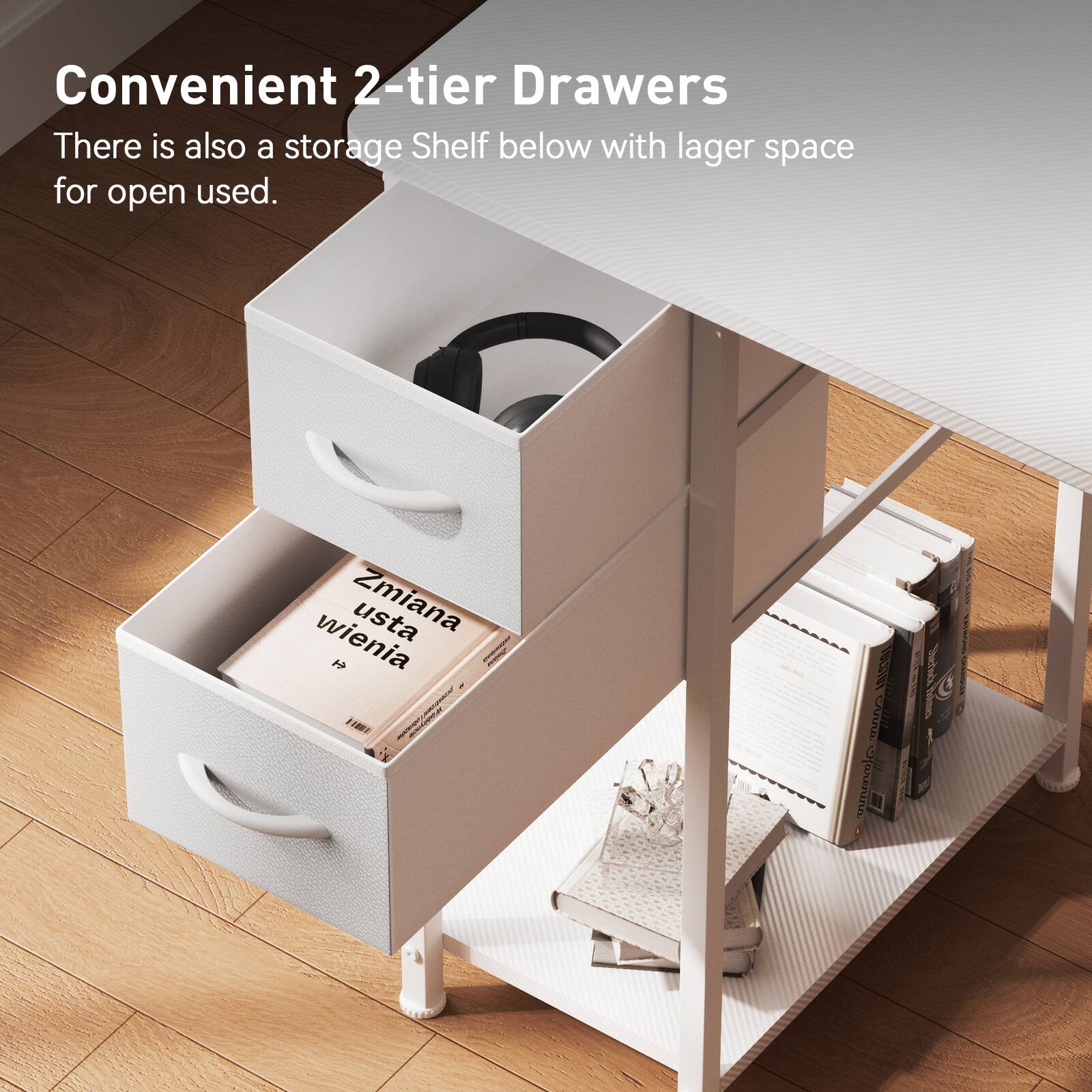 Convenient 2-tier Drawers There is also a storage Shelf below with lager space for open used. Zmiana usta wienia H M AD30 CAnna | E Sarenin DR -