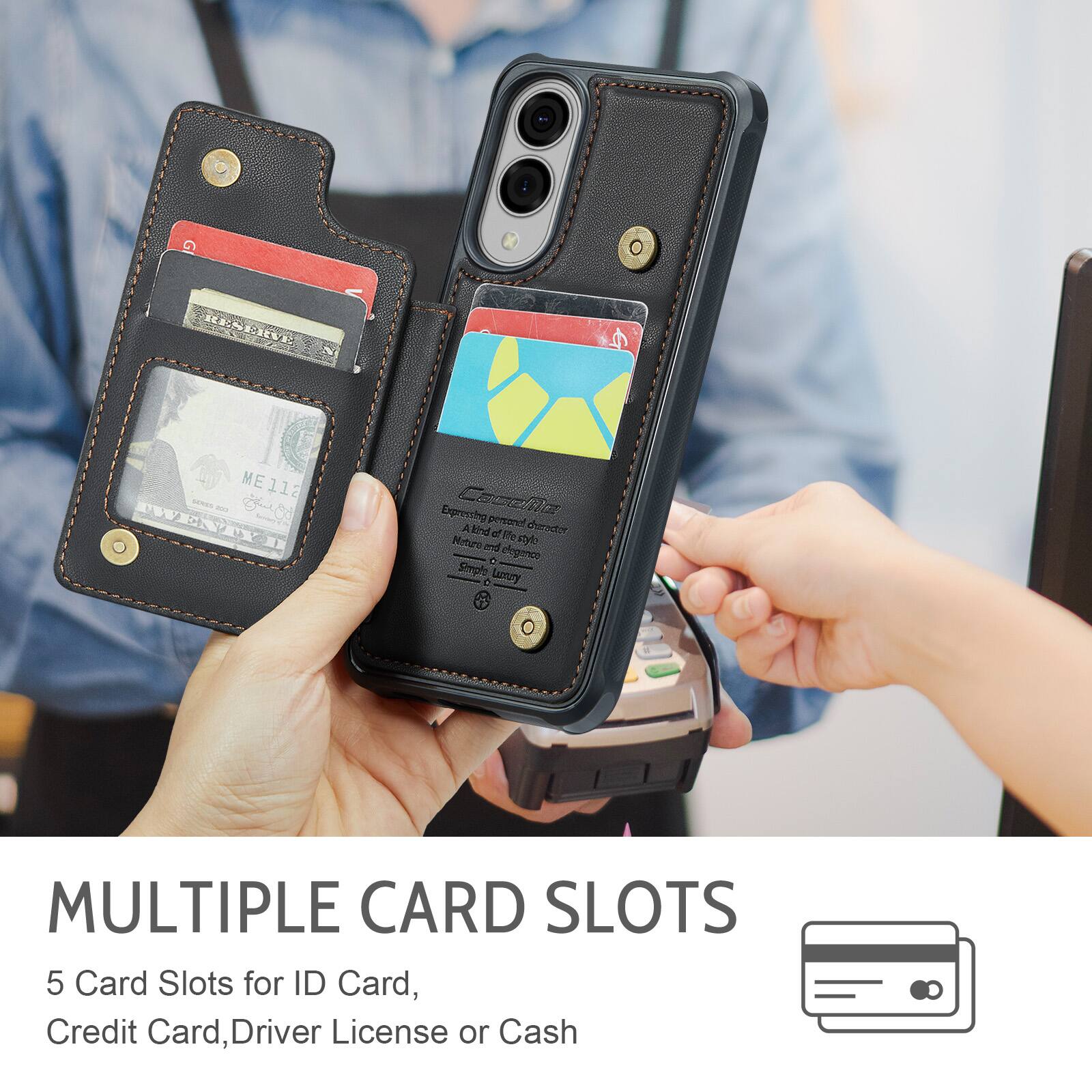 RENEO  ME1LE sS !  A Cocella BIot A peranel durader Rnd 2 Me Nituro d myle - eleganco Shmmpfo LeTory o MULTIPLE CARD SLOTS 5 Card Slots for ID Card, Credit Card, Driver License or Cash