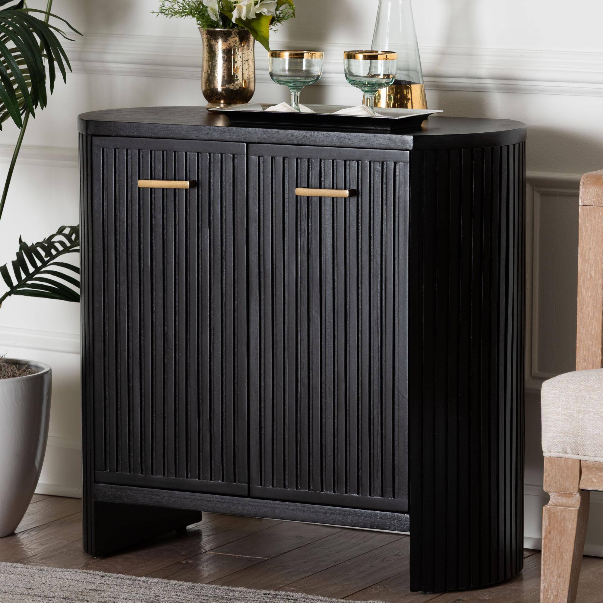 Alt View 5. bali & pari - bali & pari Keshet Fluted Wood Storage Cabinet - 2-Door Accent Cabinet with Vertical Slat Panels and Metal Door Pulls - Black.
