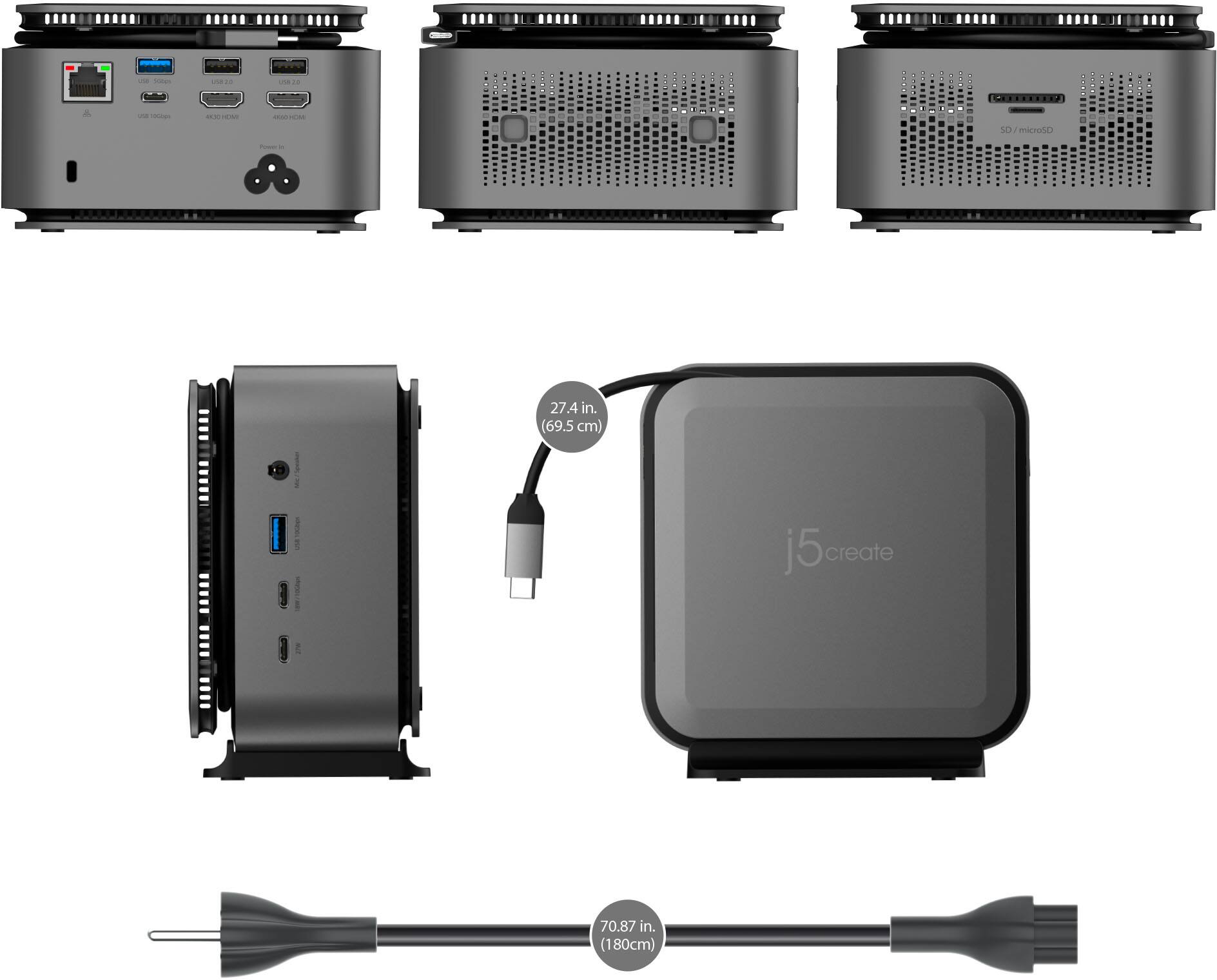 - a -- s0 microSD 27.4 in. (69.5 cm) 1 j5 create 70.87 in. (180cm)