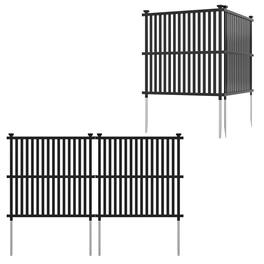 Costway - 4 PCS Air Conditioner Fence Panels with Metal Ground Stakes No Dig Trash Can Enclosure - Black