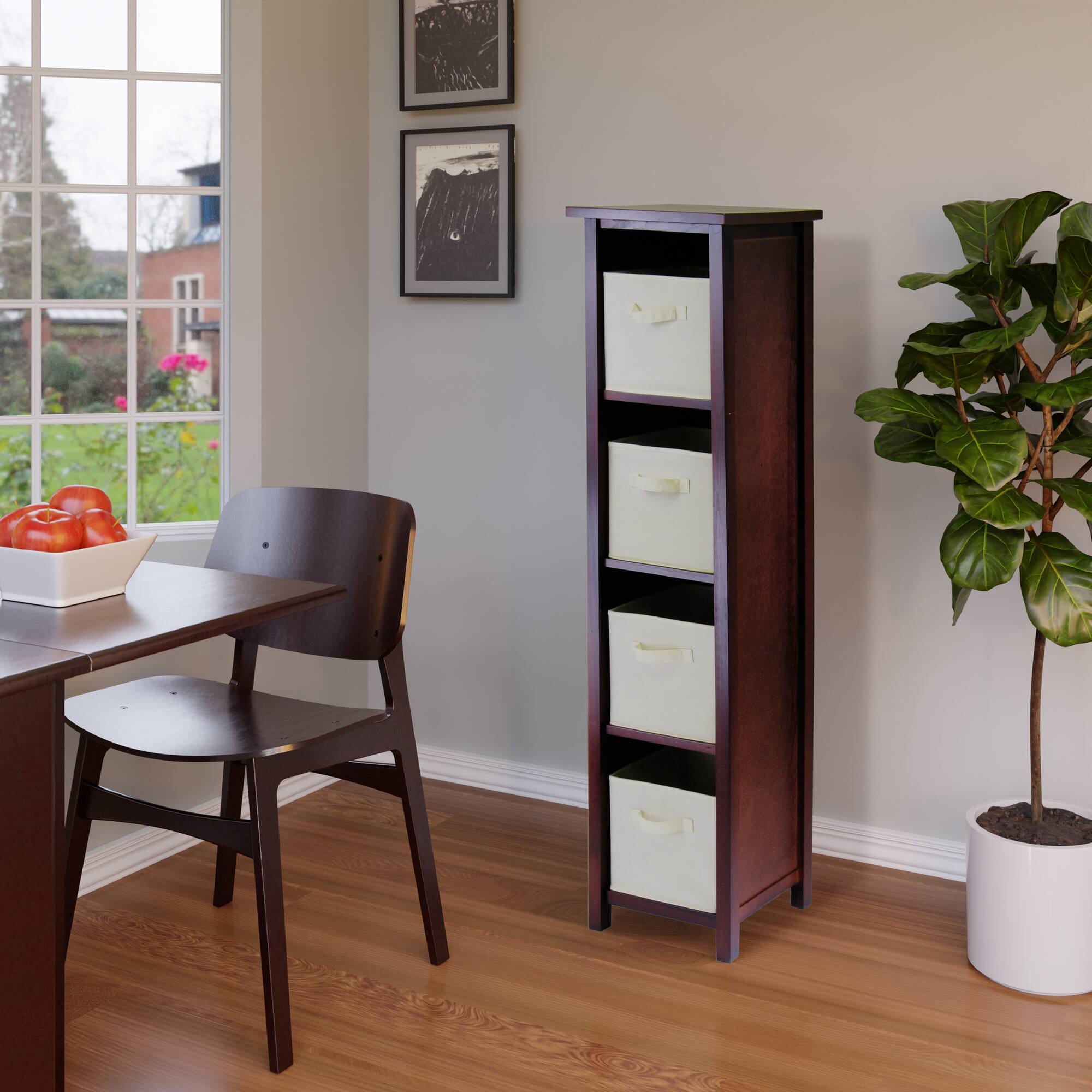 Alt View 1. Winsome Wood - Verona 5-Pc Storage Shelf with 4 Foldable Fabric Baskets - Walnut/Beige.
