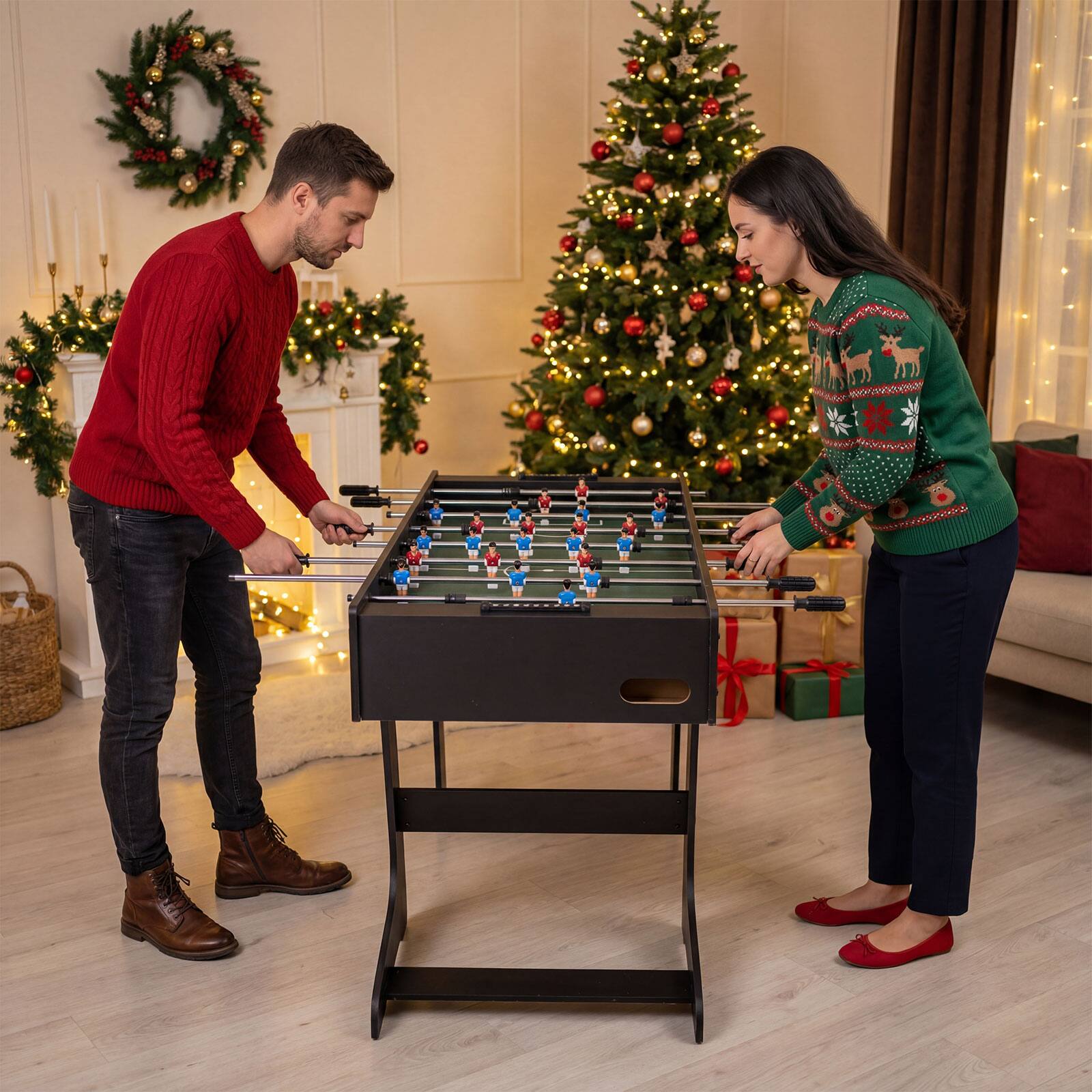 Alt View 1. Costway - Costway 4ft x 2ft Folding Foosball Table with 2 Balls & Slide Scorers, 22 Players, Indoor - Black.