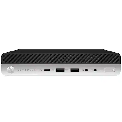 Front. HP - HP ProDesk 400 G4 MINI Desktop PC, Intel Core i5-8500T, 8GB DDR4 RAM, 256GB SSD, Wi-Fi & BT, Keyboard & Mouse, Win11Pro - Black.