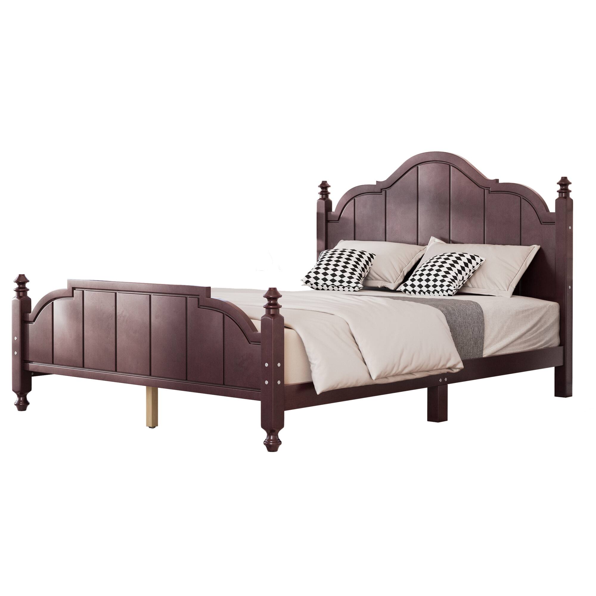 Alt View 2. GOODSILO - Vintage-Inspired Wooden Platform Bed Frame with Headboard and Slats Support for Queen Size Mattress - Espresso.