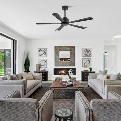 CACI Mall 52 Inch Flush Mount Ceiling Fan - No Light, 6 Speeds, Remote Control, Reversible DC Motor