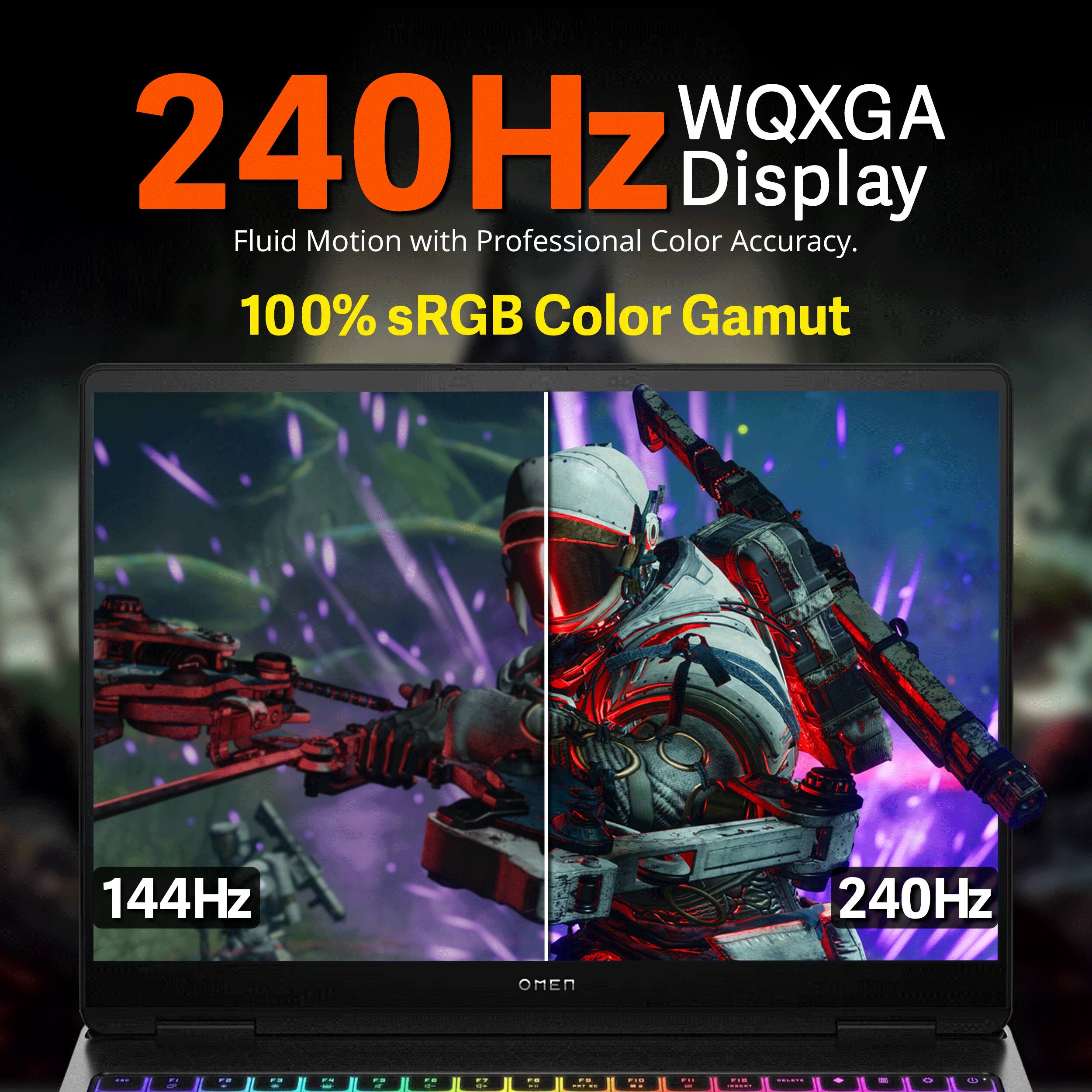 240Hz WQXGA Display Fluid Motion with Professional Color Accuracy. 100% sRGB Color Gamut

144Hz
240Hz