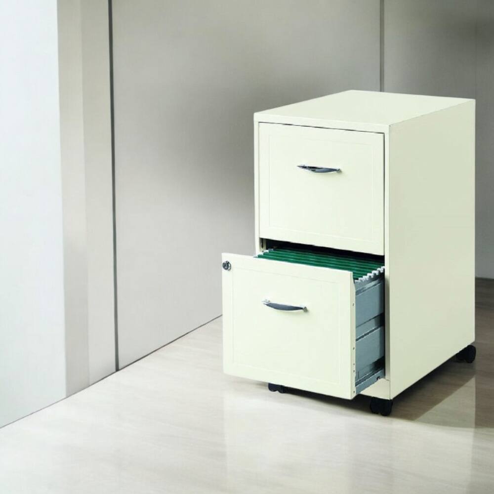 Angle. SlickBlue - Pearl White 2-Drawer Steel File Cabinet with Casters for Office Storage - White.