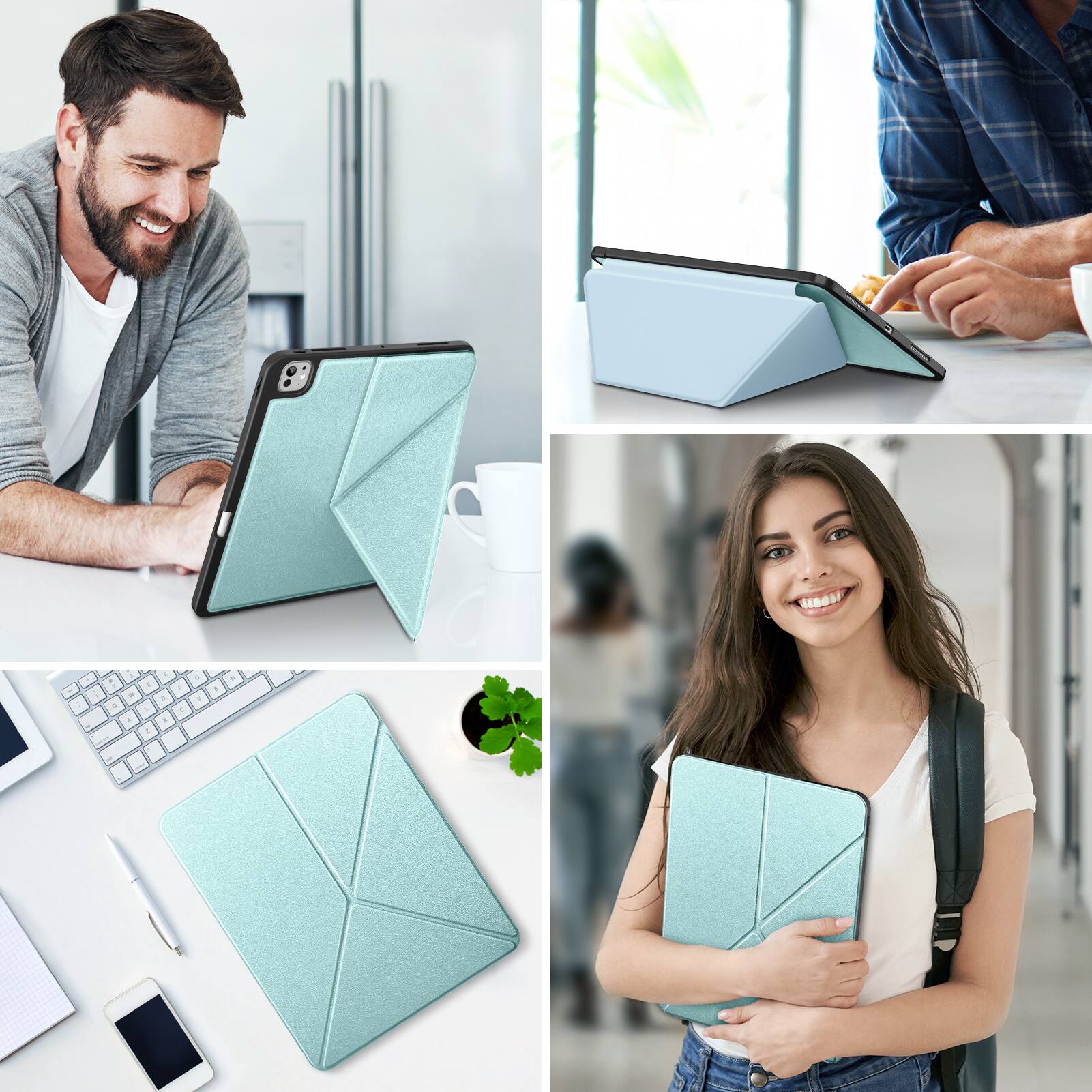Alt View 2. DTTO - Case for iPad Pro 13 Inch Case (M5/M4) 2025/2024, Origami Case with Multi fold,  Pencil Holder, Support Auto Wake/Sleep - Light blue.