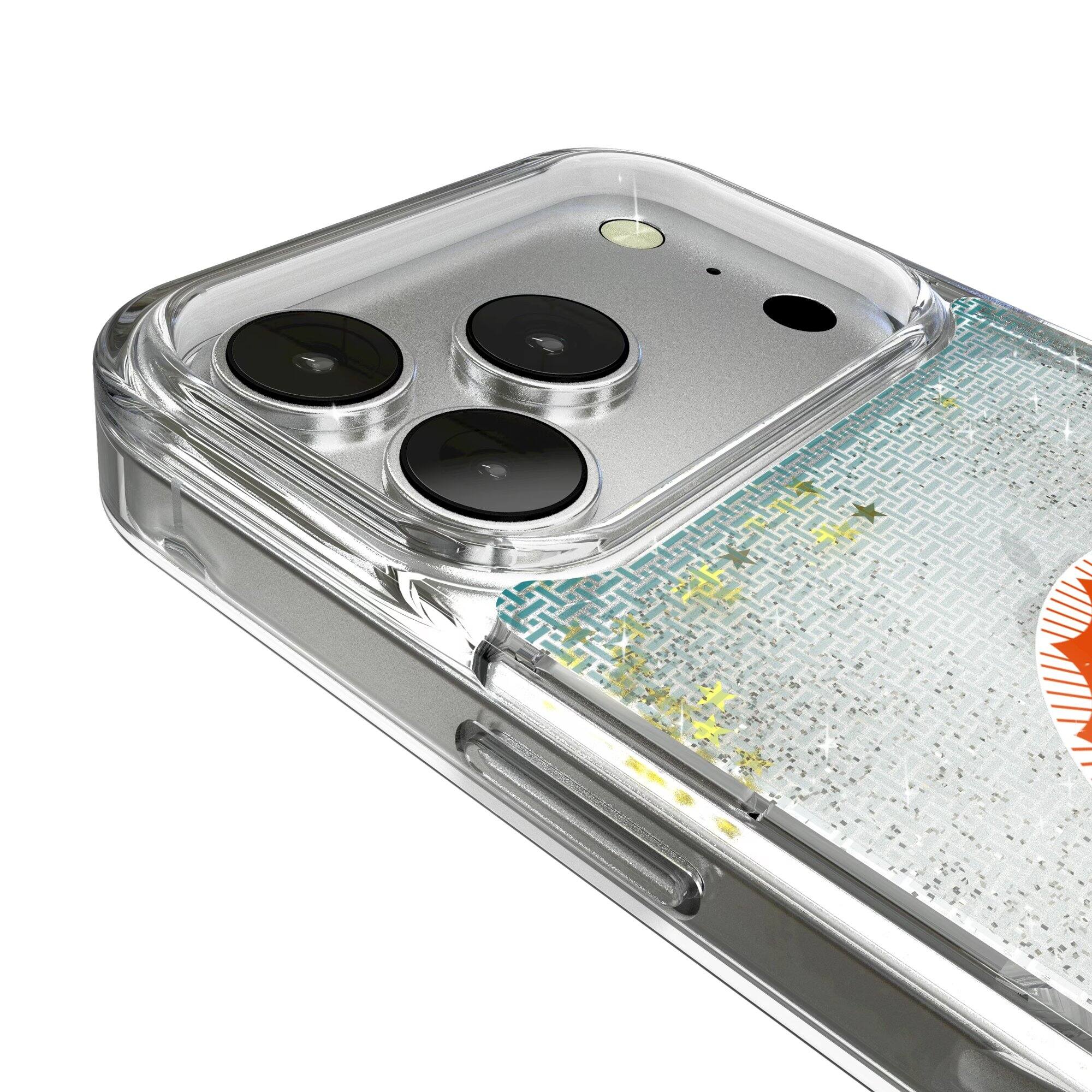 Alt View 2. Keyscaper - Miami Dolphins Linen Logo iPhone Glitter Case - 14 Pro - Multicolor.