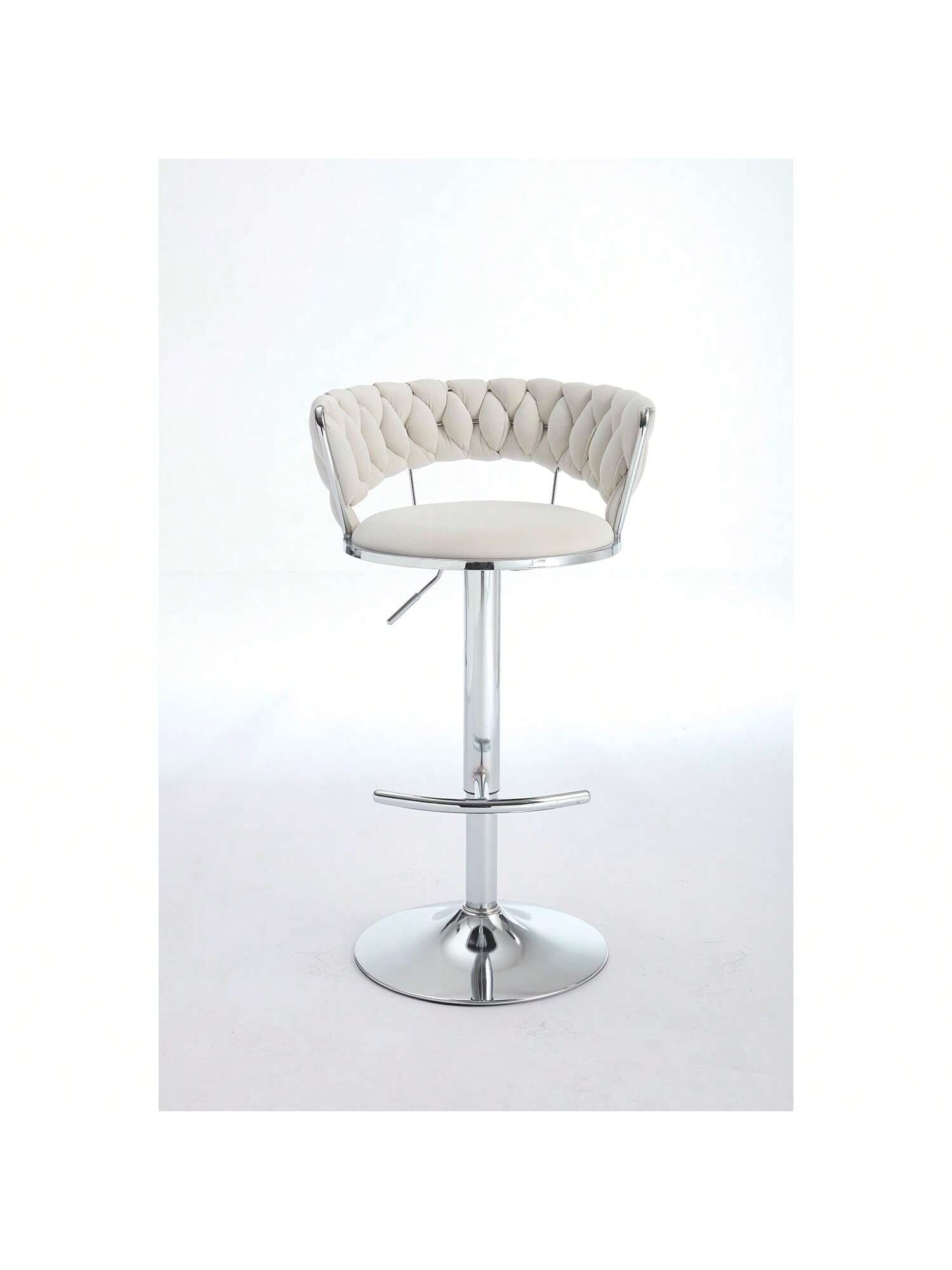 Alt View 4. Trinkets Crazed - Velvet Bar Stools Set Of 2, Modern Swivel Barstools With Woven Backrest, Adjustable Counter Stools - Cream.