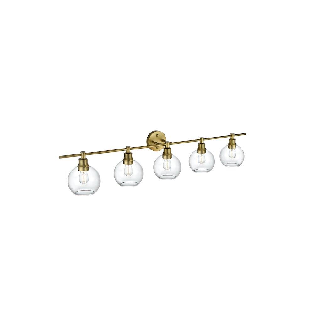 Front. Living District - Collier 5 Light Satin Gold and Clear Glass Wall Sconce - Satin Gold.