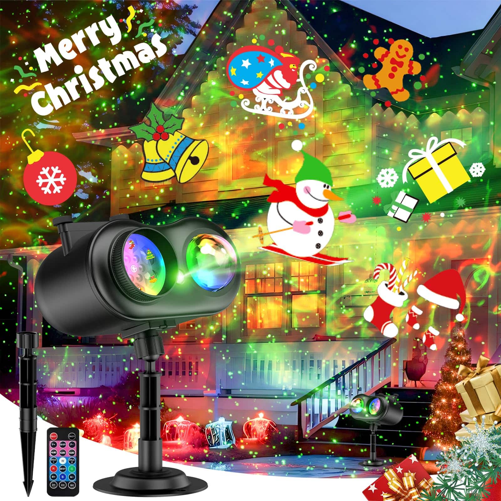 Dazzed Corner - Christmas Projector Lights Outdoor Waterproof, Timer Snowflake Projector - Black