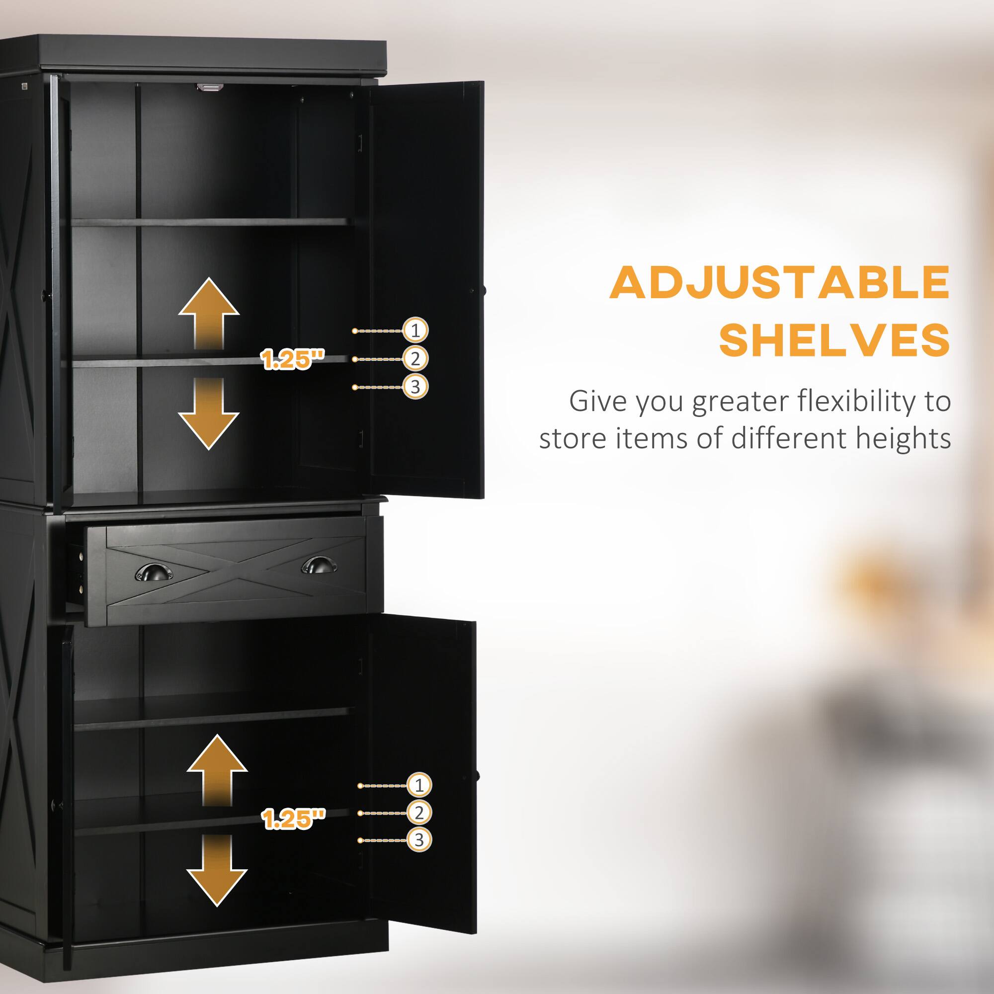 ADJUSTABLE SHELVES  
1.25"  
Give you greater flexibility to store items of different heights